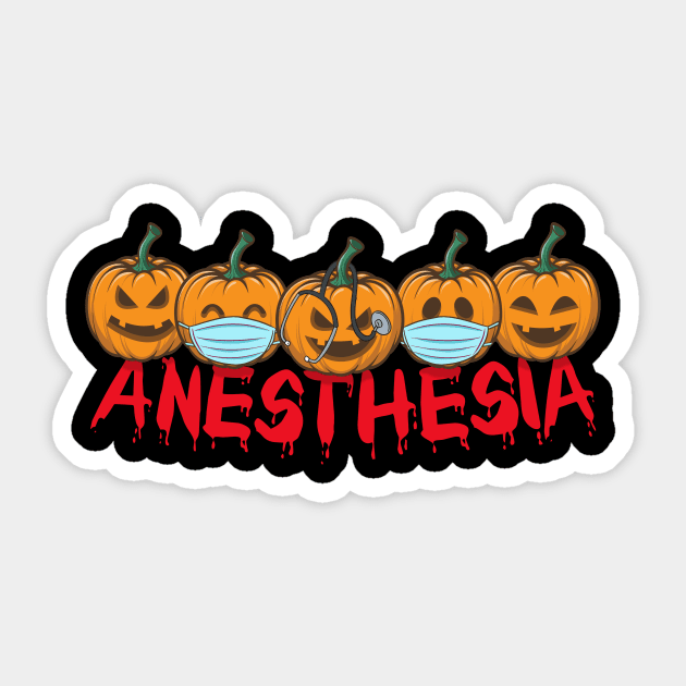 Halloween Anesthesia Pumpkins with mask and stethoscope Sticker by PaulAksenov